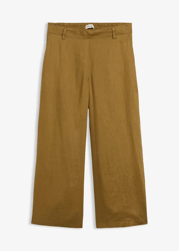 Culotte  aus  reinem Leinen in grün von vorne - bonprix