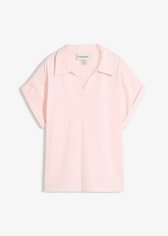 Poloshirt mit Seidenanteil weit geschnitten in rosa von vorne - bonprix