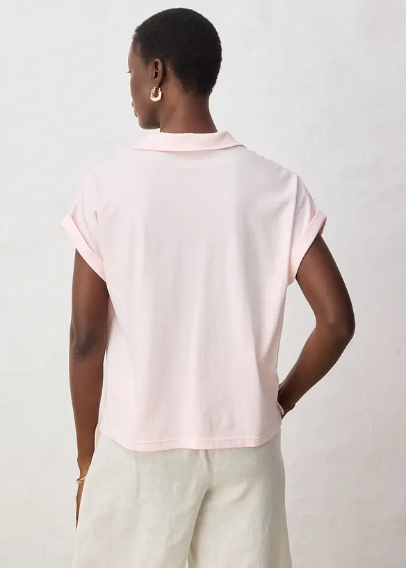 Poloshirt mit Seidenanteil weit geschnitten in rosa von hinten (im Anschnitt) - bonprix