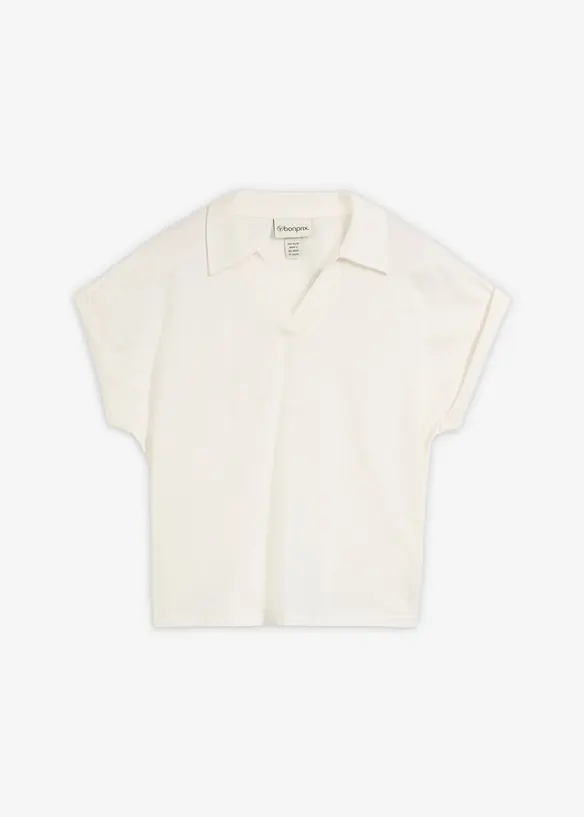 Poloshirt mit Seidenanteil weit geschnitten in weiß von vorne - bonprix Poloshirt mit Seidenanteil weit geschnitten in weiß von vorne - bonprix