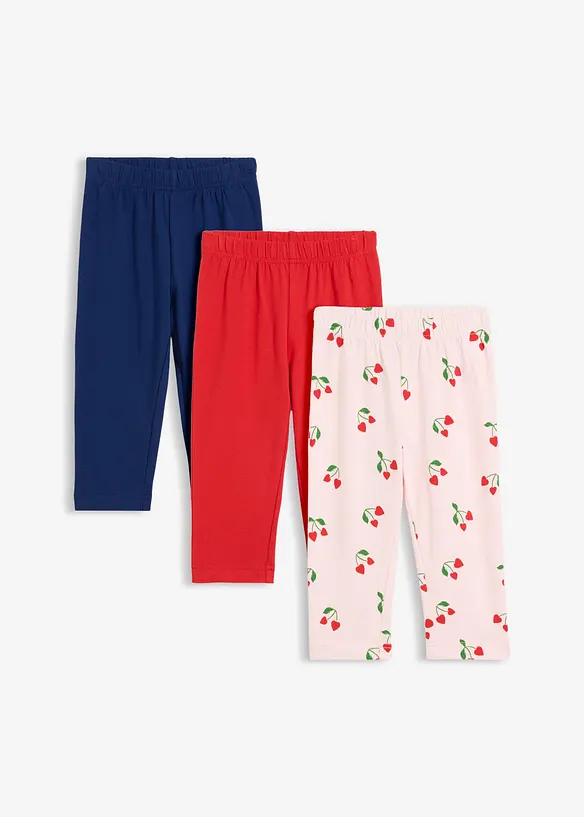 Capri-Leggings aus elastischem Bio-Baumwoll-Mix (3er Pack) in rot von vorne - bonprix