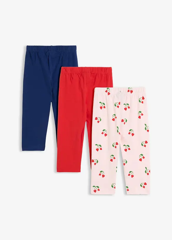Capri-Leggings aus elastischem Bio-Baumwoll-Mix (3er Pack) in rot von hinten - bonprix