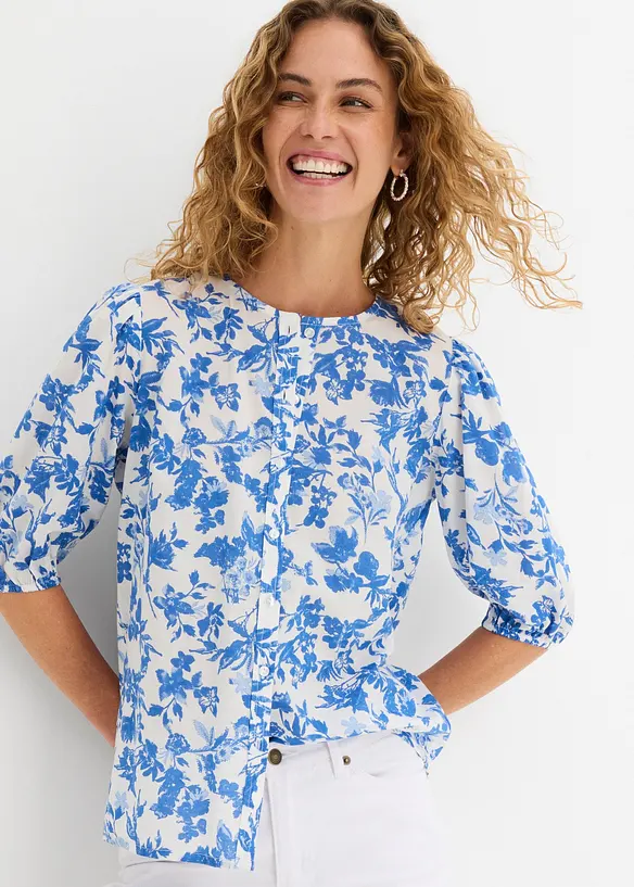 Bluse aus reiner Baumwolle in weiß von vorne (im Anschnitt) - bonprix