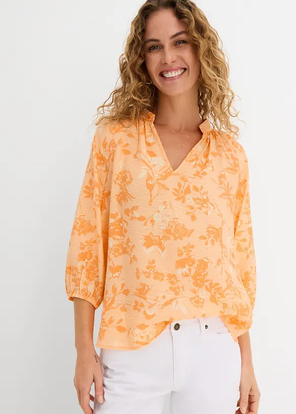 Tunikabluse aus Viskose-Mix in orange von vorne (im Anschnitt) - bonprix