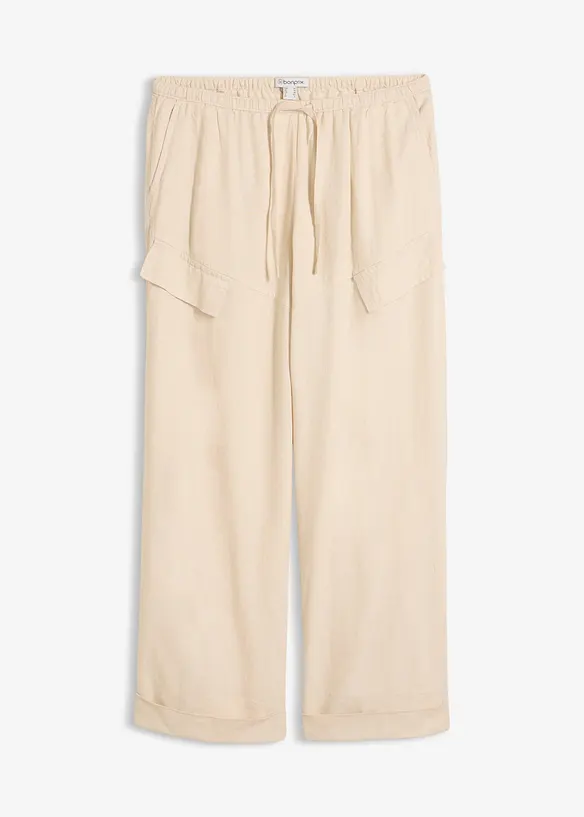 Verkürzte Utility Hose in beige von vorne - bonprix
