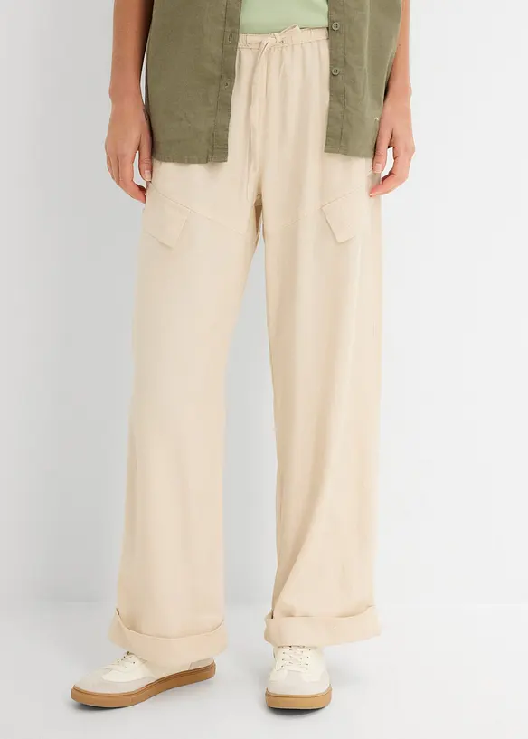 Verkürzte Utility Hose in beige von vorne - bonprix