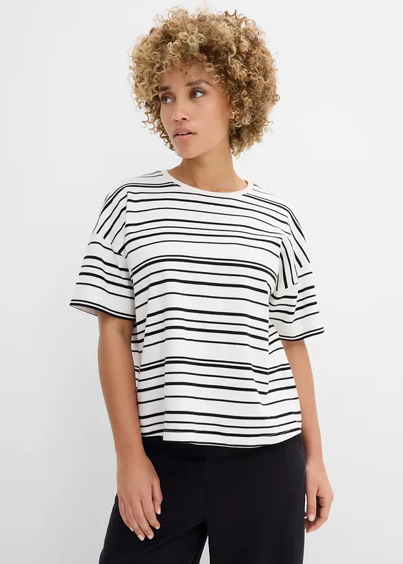Weites T-Shirt aus schwerer Baumwolle in weiß von vorne (im Anschnitt) - bonprix