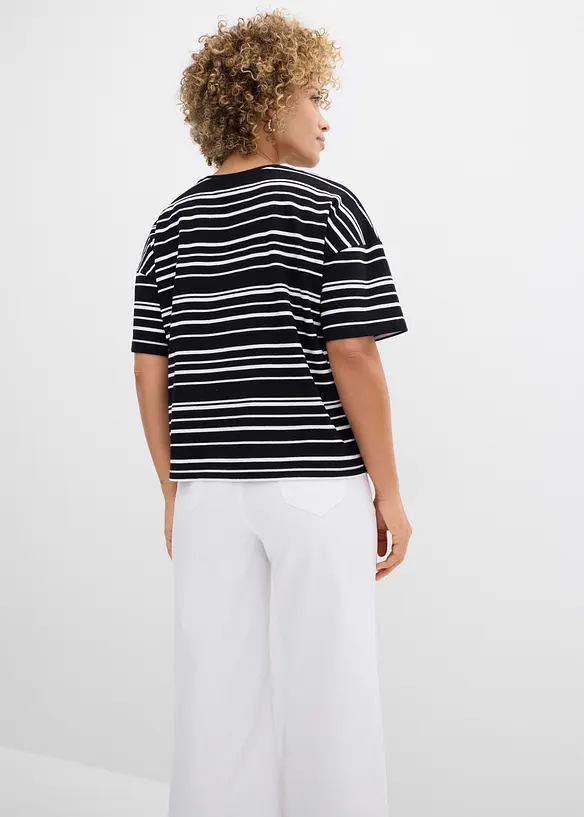 Weites T-Shirt aus schwerer Baumwolle in schwarz von hinten (im Anschnitt) - bonprix