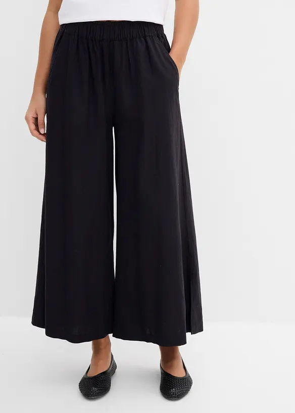 Palazzo-Hose aus Leinenmix in schwarz von vorne - bonprix