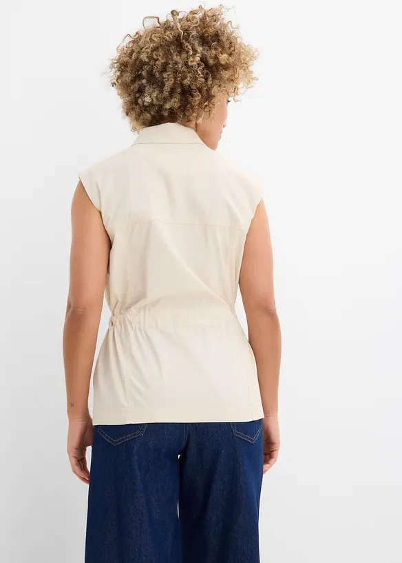 Weste mit Gürtel, aus Baumwolle in beige von hinten (im Anschnitt) - bonprix