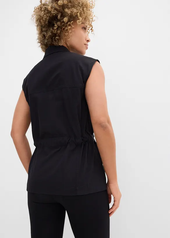 Weste mit Gürtel, aus Baumwolle in schwarz von hinten (im Anschnitt) - bonprix