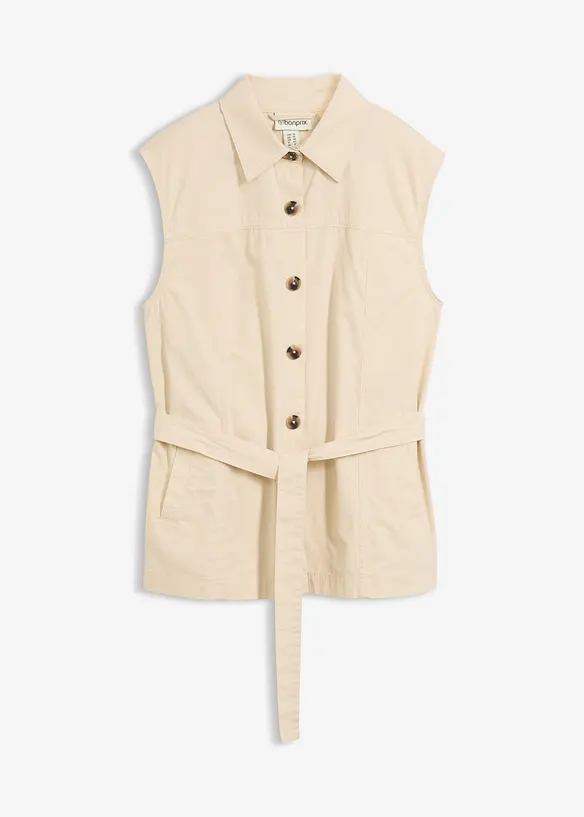 Weste mit Gürtel, aus Baumwolle in beige von vorne - bonprix