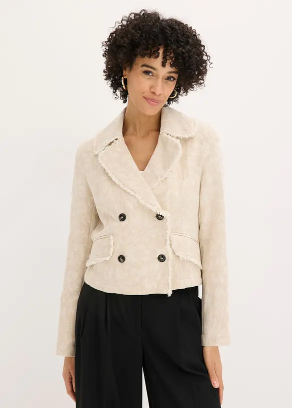 Jacke aus Baumwolljacquard mit Leinenanteil in beige von vorne (im Anschnitt) - bonprix