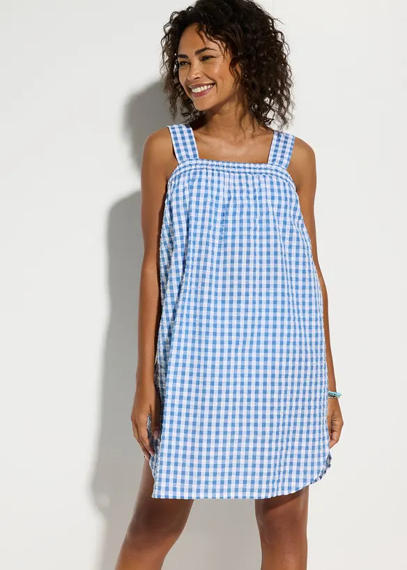 Strandkleid aus reiner Baumwolle in blau von vorne (Totalaufnahme) - bonprix