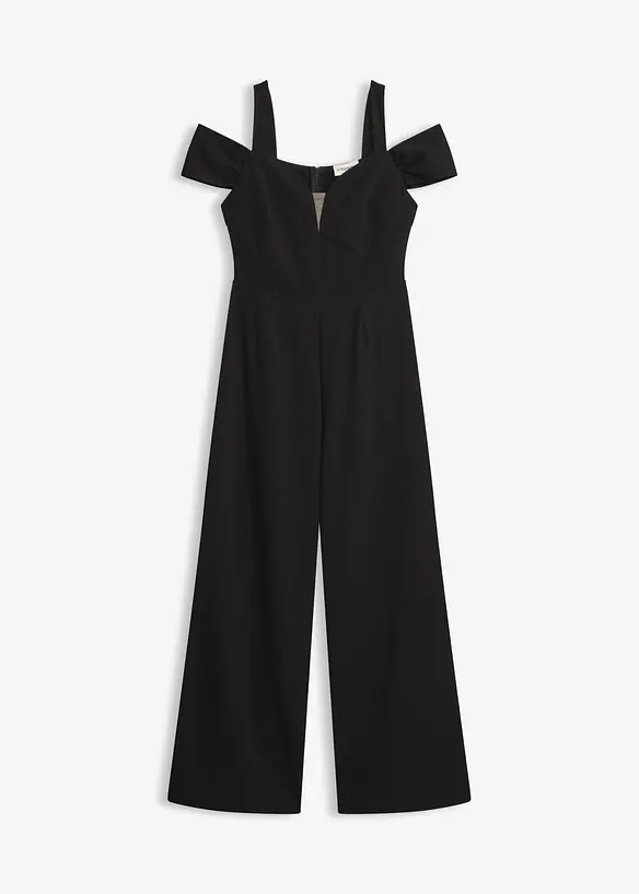 Overall aus strukturiertem Crepé in schwarz von vorne - bonprix