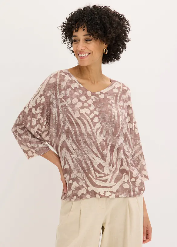 Fledermauspullover in beige von vorne (im Anschnitt) - bonprix