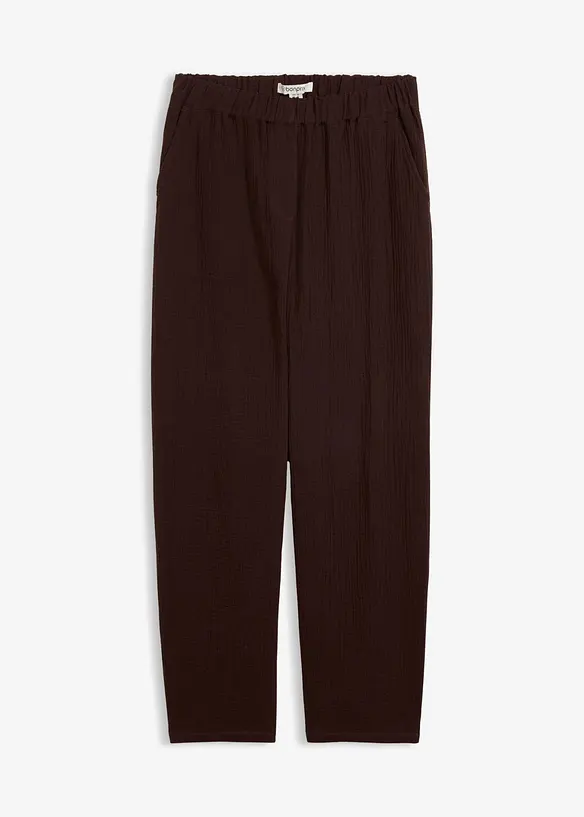 Musselin Barrel-Hose aus reiner Baumwolle in braun von vorne - bonprix Musselin Barrel-Hose aus reiner Baumwolle in braun von vorne - bonprix