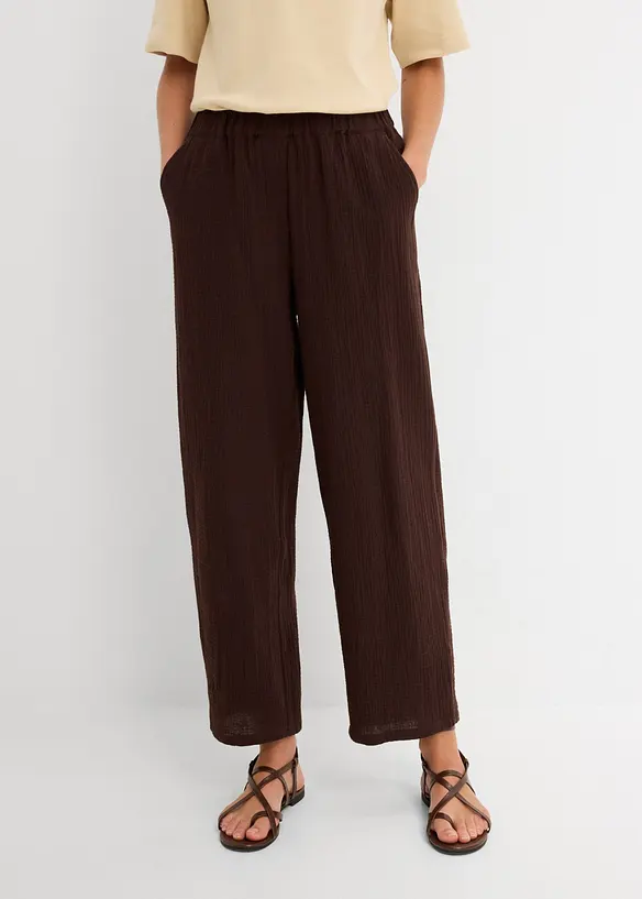 Musselin Barrel-Hose aus reiner Baumwolle in braun von vorne - bonprix Musselin Barrel-Hose aus reiner Baumwolle in braun von vorne - bonprix