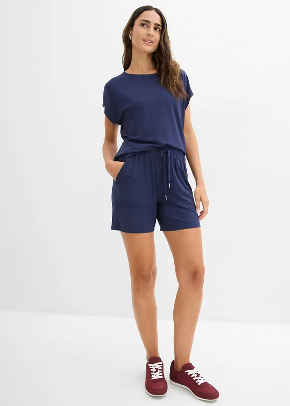 Shirt und Shorts aus softem Viskose-Mix (2-tlg.Set) in blau von vorne (Totalaufnahme) - bonprix