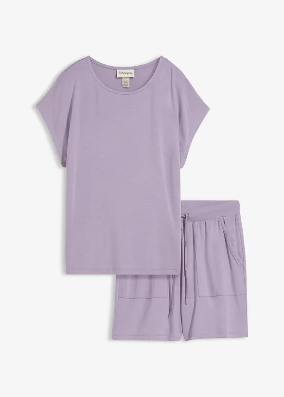 Shirt und Shorts aus softem Viskose-Mix (2-tlg.Set) in lila von vorne - bonprix