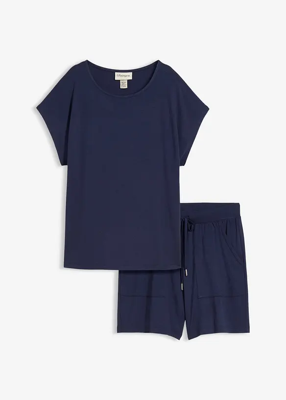 Shirt und Shorts aus softem Viskose-Mix (2-tlg.Set) in blau von vorne - bonprix