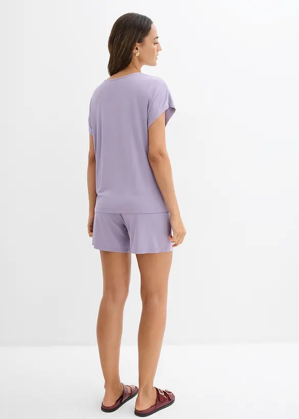Shirt und Shorts aus softem Viskose-Mix (2-tlg.Set) in lila von hinten (Totalaufnahme) - bonprix
