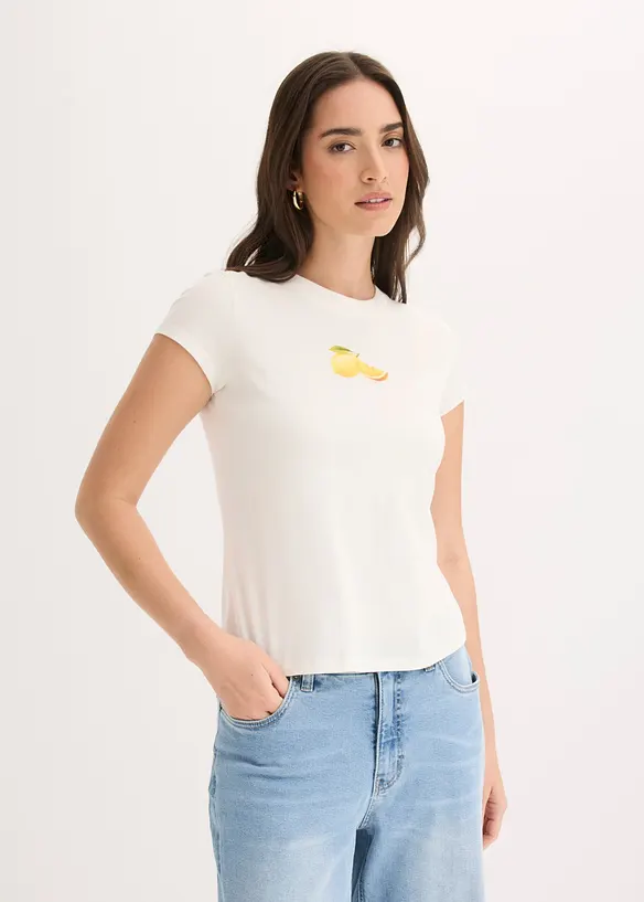 Shirt aus elastischer Baumwolle in weiß von vorne (im Anschnitt) - bonprix