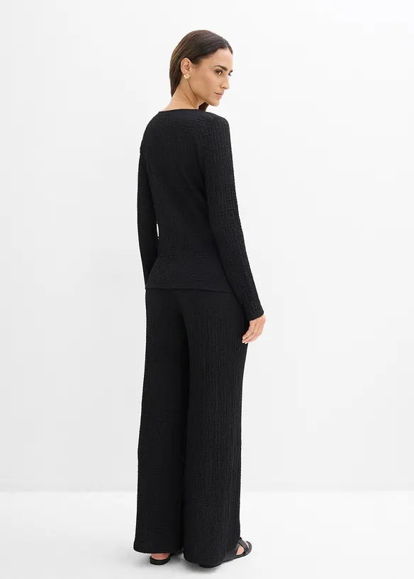 Shirt und Hose (2-tlg.Set) aus strukturiertem Crêpe in schwarz von hinten (Totalaufnahme) - bonprix