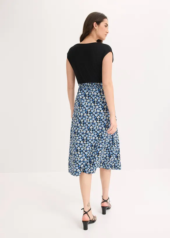 Midi-Jerseykleid aus Viskose-Mix in blau von hinten (Totalaufnahme) - bonprix