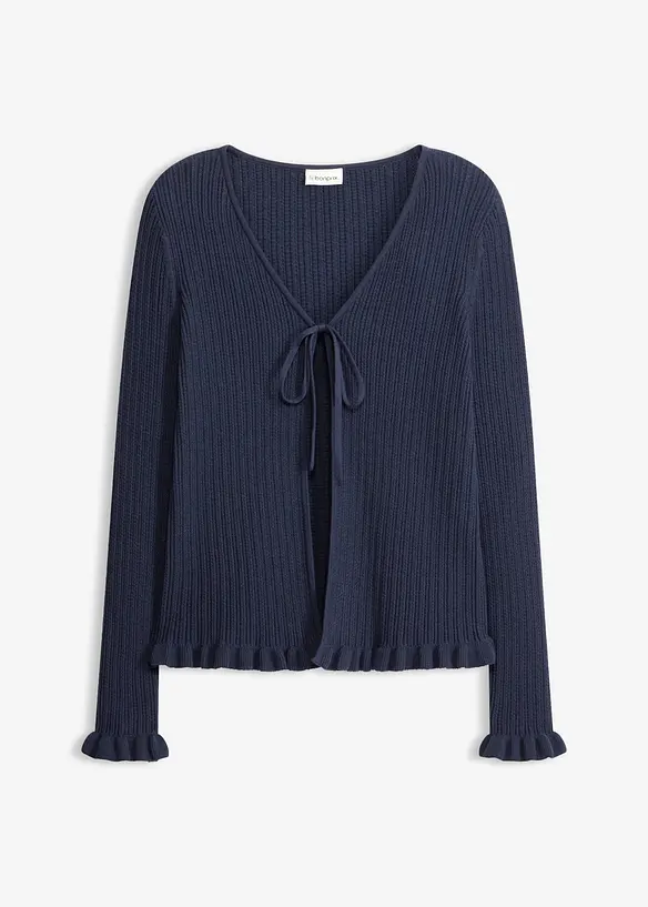 Feinstrickjacke aus Baumwoll-Mix in blau von vorne - bonprix