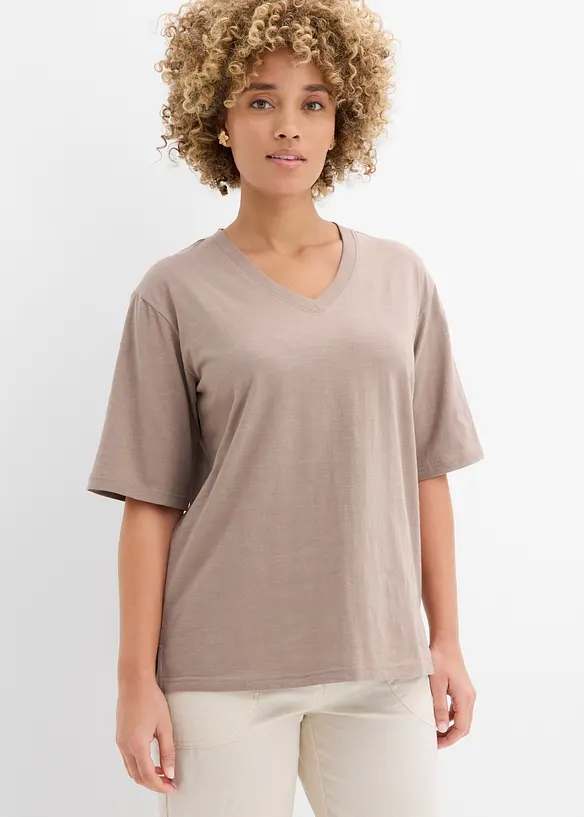 Flammgarn-Boxy-Shirt aus reiner Bio-Baumwolle (2er Pack) in braun von vorne (im Anschnitt) - bonprix Flammgarn-Boxy-Shirt aus reiner Bio-Baumwolle (2er Pack) in braun von vorne (im Anschnitt) - bonprix