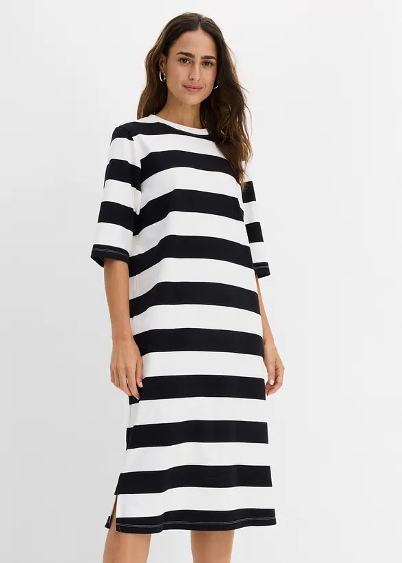 Shirtkleid aus schwerer reiner Bio-Baumwolle in schwarz von vorne (Totalaufnahme) - bonprix