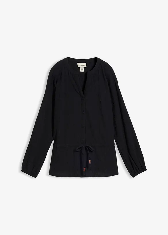 Bluse aus strukturiertem Crinkle in schwarz von vorne - bonprix