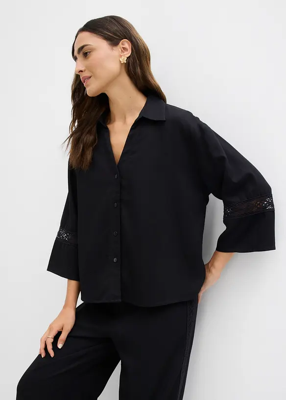 Bluse aus fließender Viskose in schwarz von vorne (im Anschnitt) - bonprix