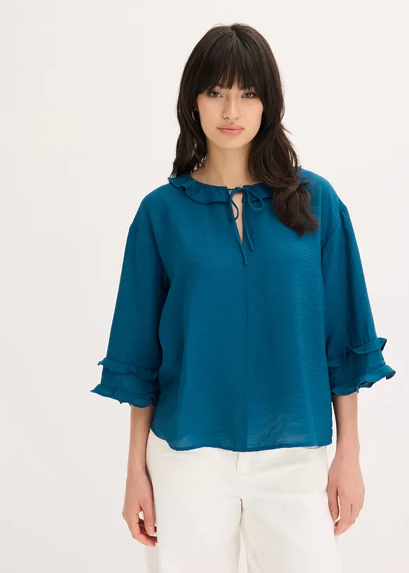 Boheme Bluse aus feinem Viskose-Mix in petrol von vorne (im Anschnitt) - bonprix