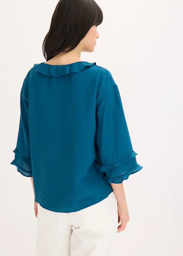 Boheme Bluse aus feinem Viskose-Mix in petrol von hinten (im Anschnitt) - bonprix
