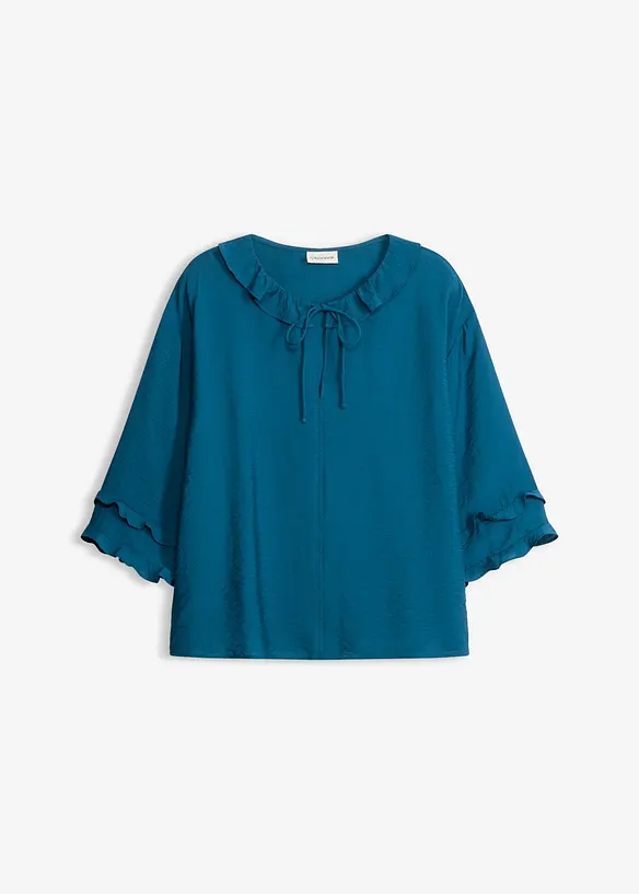 Boheme Bluse aus feinem Viskose-Mix in petrol von vorne - bonprix
