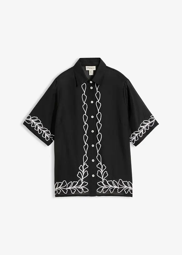 Bluse mit Stickerei in schwarz von vorne - bonprix