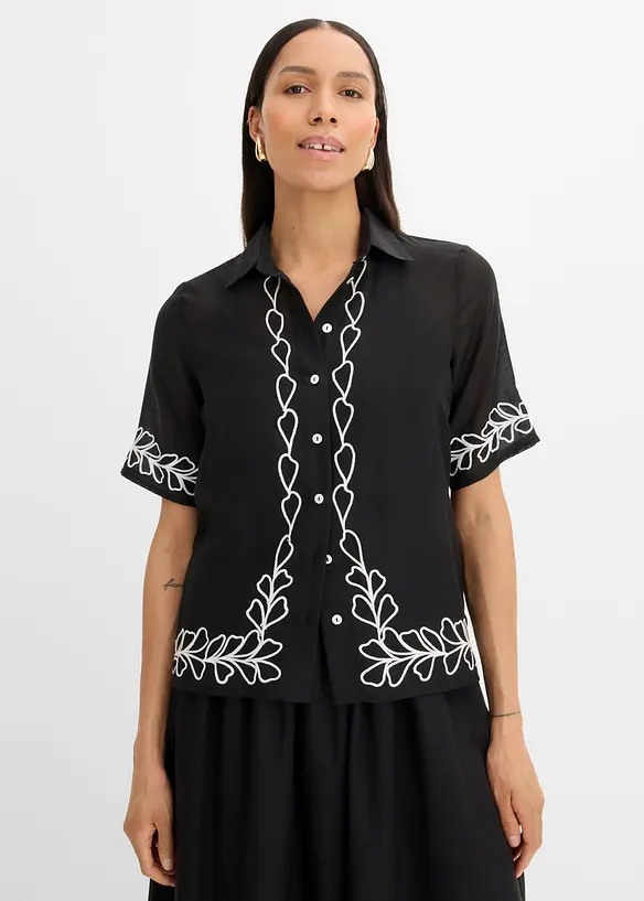 Bluse mit Stickerei in schwarz von vorne (im Anschnitt) - bonprix