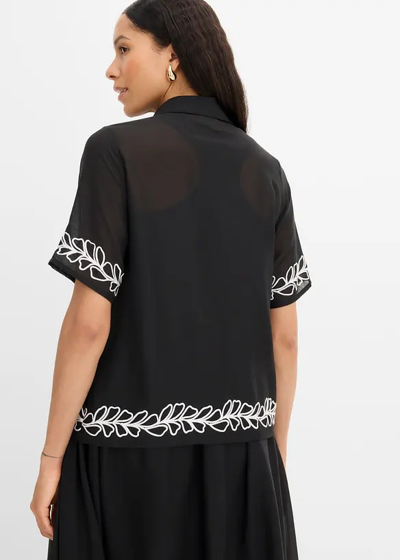 Bluse mit Stickerei in schwarz von hinten (im Anschnitt) - bonprix