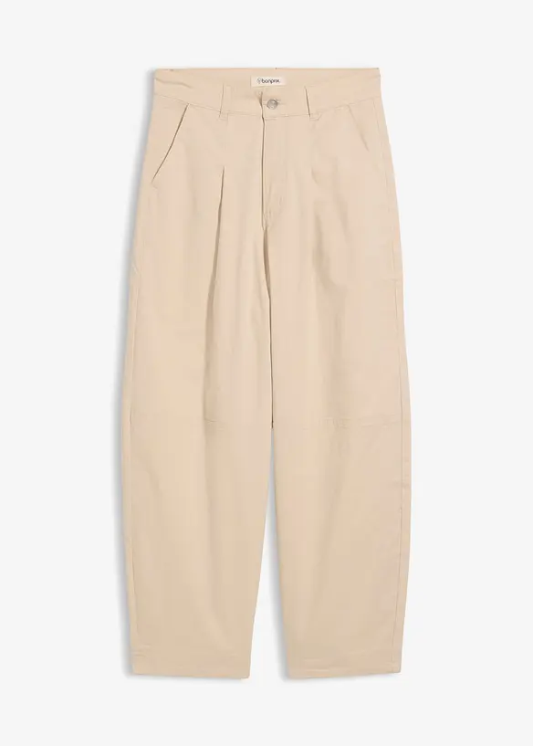 Leichte Twill-Culotte in Ballonoptik in beige von vorne - bonprix