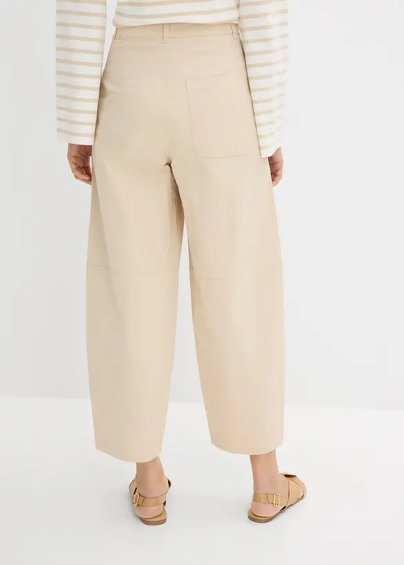 Leichte Twill-Culotte in Ballonoptik in beige von hinten - bonprix
