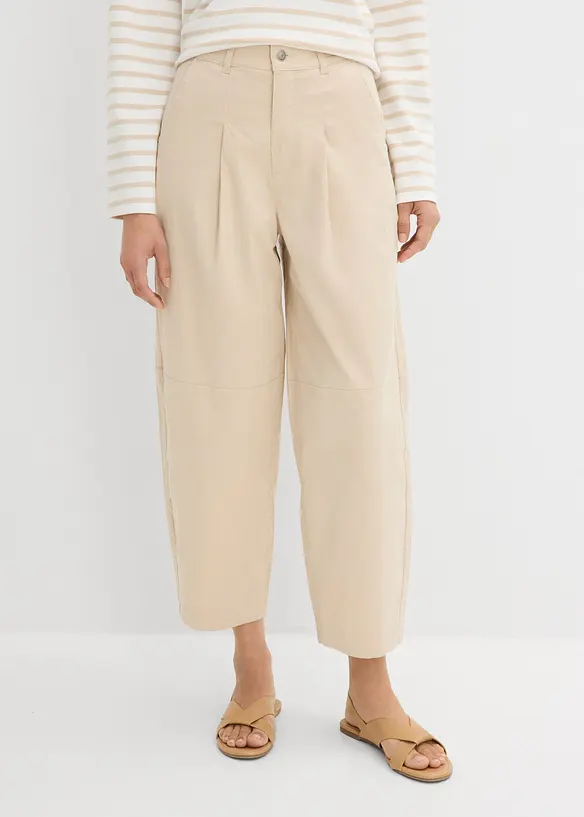Leichte Twill-Culotte in Ballonoptik in beige von vorne - bonprix