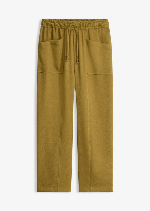 Lockere Hose aus strukturiertem Viskose-Mix in grün von vorne - bonprix