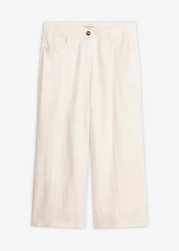 Culotte Hose aus luftigem Leinen-Mix mit Biesen in weiß von vorne - bonprix Culotte Hose aus luftigem Leinen-Mix mit Biesen in weiß von vorne - bonprix