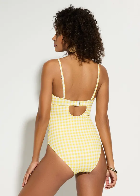 Bandeau-Badeanzug mit kleiner Schleife in gelb von hinten (Totalaufnahme) - bonprix