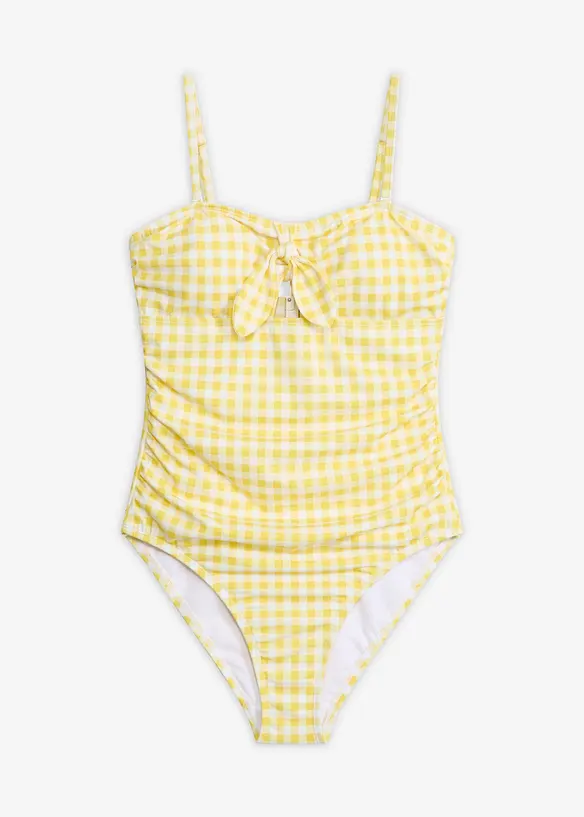 Bandeau-Badeanzug mit kleiner Schleife in gelb von vorne - bonprix
