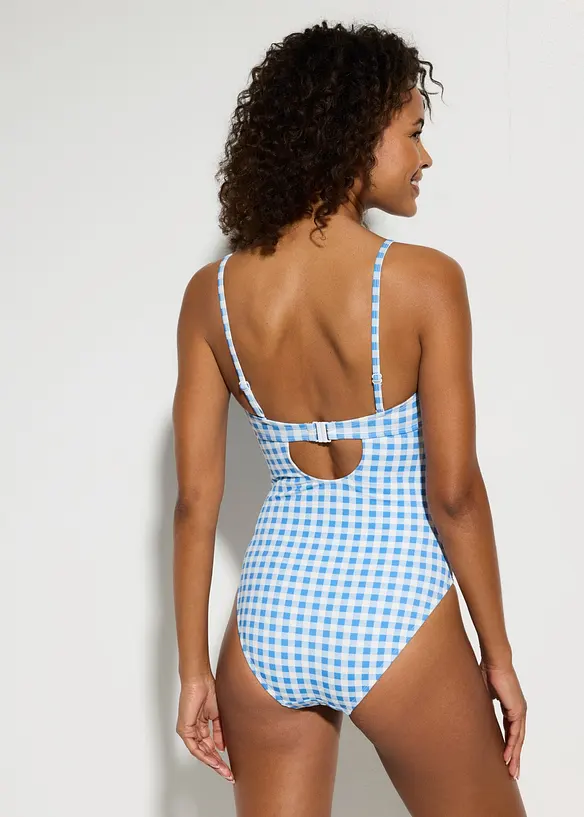 Bandeau-Badeanzug mit kleiner Schleife in blau von hinten (Totalaufnahme) - bonprix