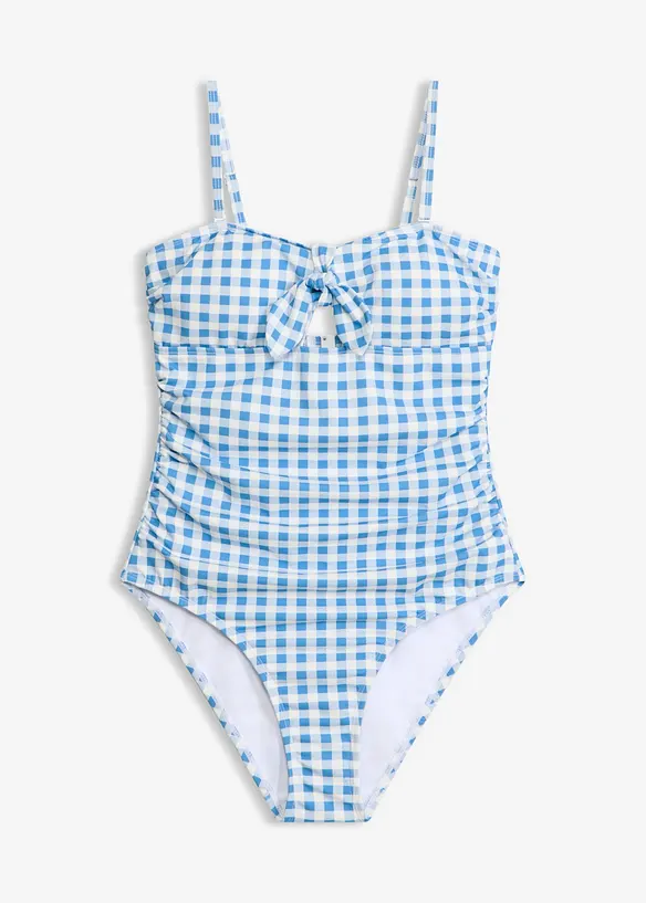 Bandeau-Badeanzug mit kleiner Schleife in blau von vorne - bonprix