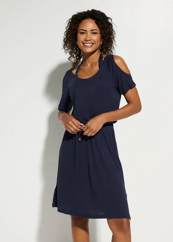 Strandkleid aus feiner Viskose in blau von vorne (Totalaufnahme) - bonprix